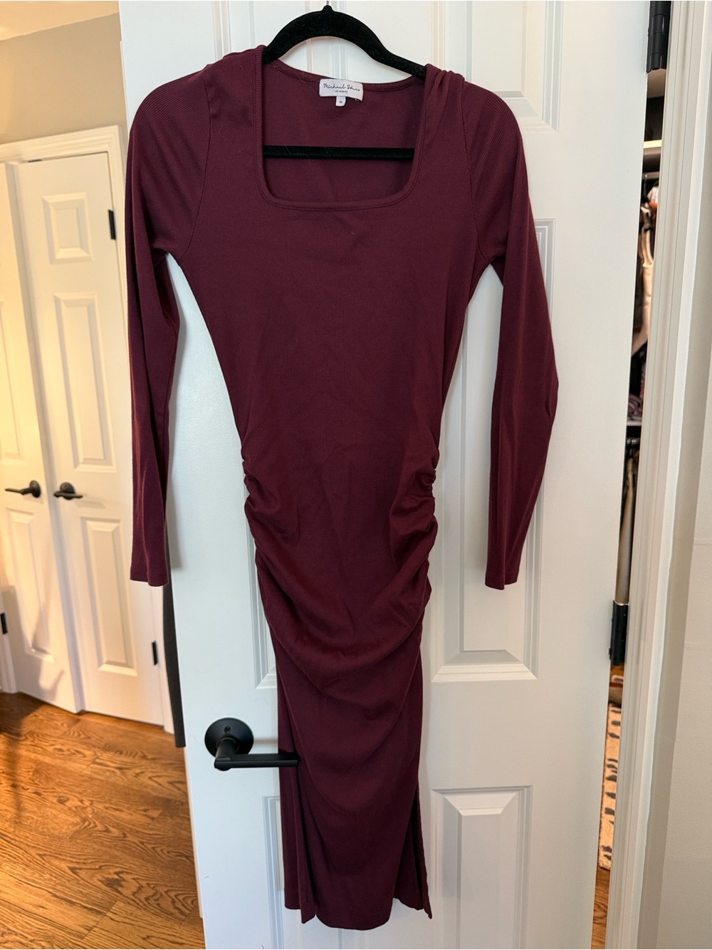 Michael Stars Wine Long Sleeve Ruched Midi Dress
